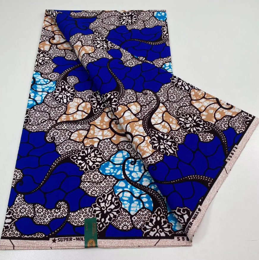 Super Wax Floral Bleu Royal & Caramel