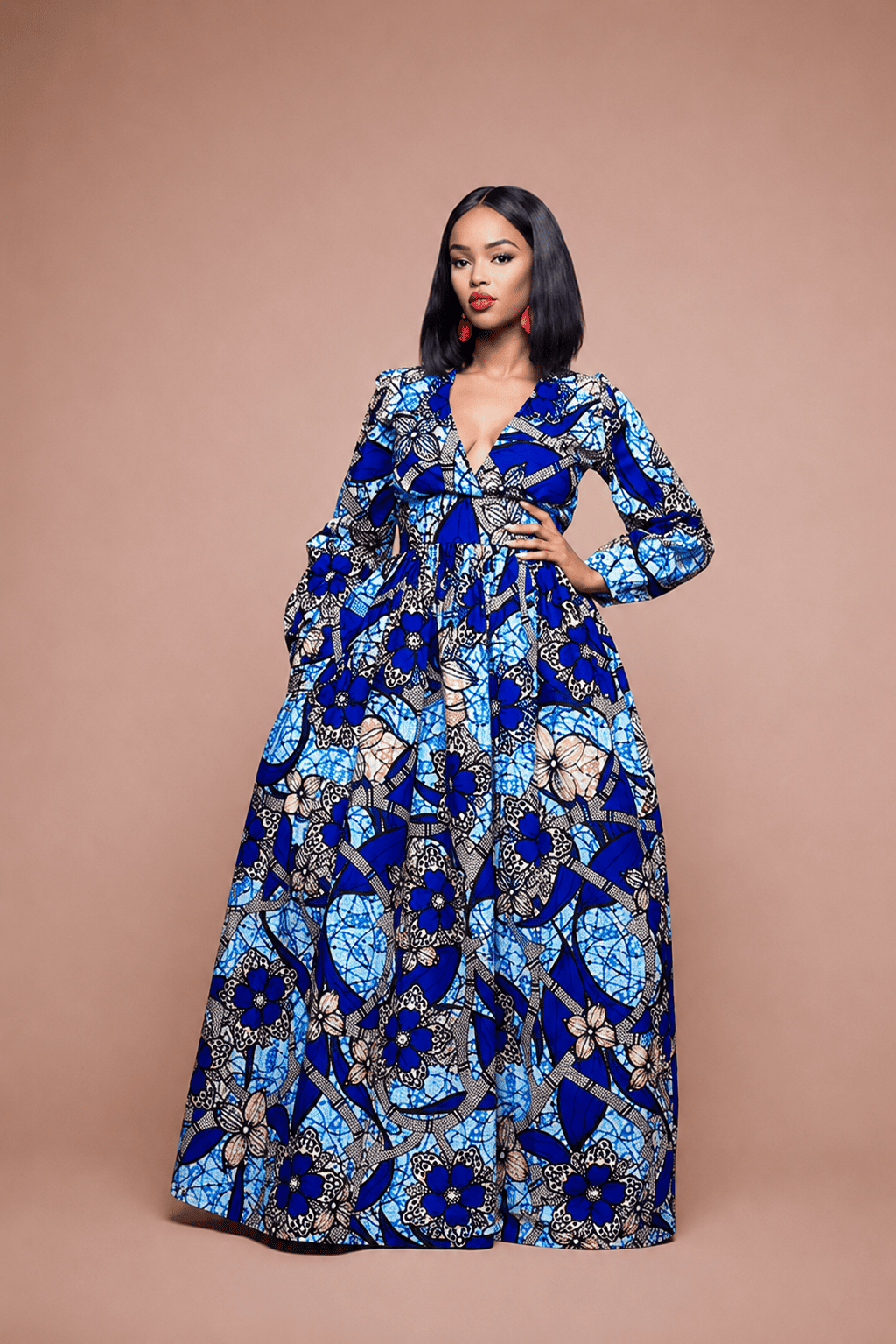 Super Wax Floral Bleu Royal & Caramel
